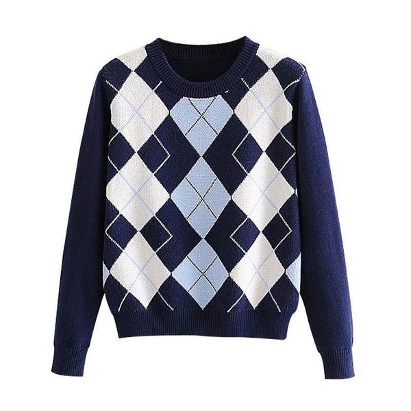 pullover fashion autumn diamond shaped womens sweaters lattice cute british style top, White;black
pullover fashion autumn diamond shaped womens sweaters lattice cute british style top, White;black