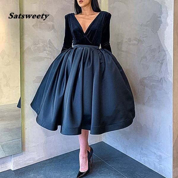 navy blue evening dress short v neck long sleeve prom gowns velvet satin abiye party dresses avondjurk, Black
navy blue evening dress short v neck long sleeve prom gowns velvet satin abiye party dresses avondjurk, Black
