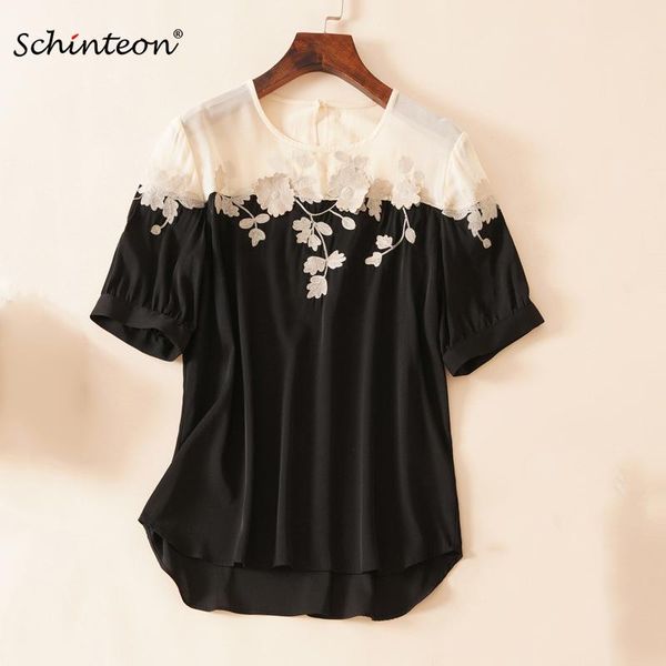 women's blouses & shirts schinteon women real silk short sleeves blouse o-neck collar flower embroidery patchwork pullover shirt top, White
women's blouses & shirts schinteon women real silk short sleeves blouse o-neck collar flower embroidery patchwork pullover shirt top, White