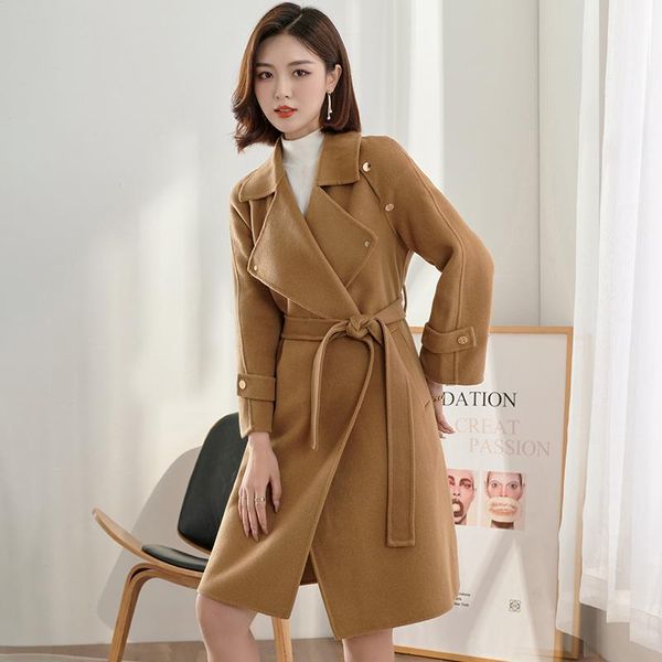 women's wool & blends 2021 fall winter double-faced cashmere coat women notched collar midi-length woolen with belt office lady loose o, Black
women's wool & blends 2021 fall winter double-faced cashmere coat women notched collar midi-length woolen with belt office lady loose o, Black