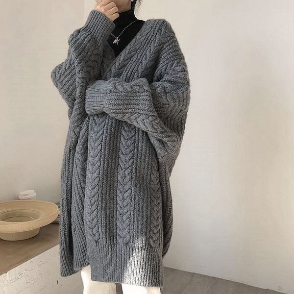 2021 spring autumn fashion v-neck thickened knitted cardigan women's loose twist medium and long sweater coat lazy, Black
2021 spring autumn fashion v-neck thickened knitted cardigan women's loose twist medium and long sweater coat lazy, Black