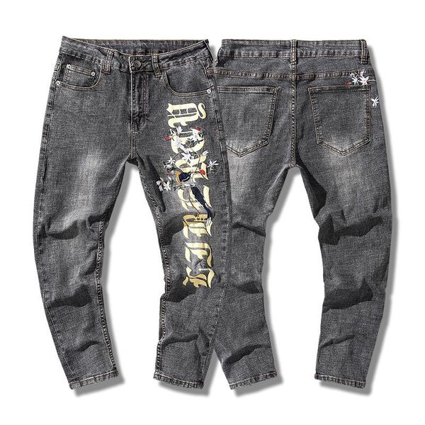 men's jeans trend denim printed slim embroidery pants straight stitching color matching trousers moto cowboy, Blue
men's jeans trend denim printed slim embroidery pants straight stitching color matching trousers moto cowboy, Blue