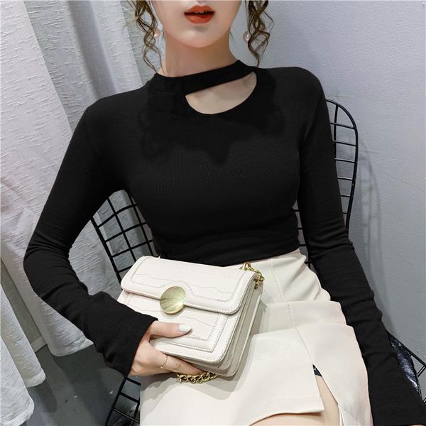 women's t-shirt autumn 2021 foreign air hollow hanging neck trim bottom shirt long-sleeved (thread), White
women's t-shirt autumn 2021 foreign air hollow hanging neck trim bottom shirt long-sleeved (thread), White