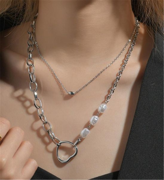 pendant necklaces 316l stainless steel hip-hop double layered stitching pearl necklace hollow heart clavicle chain, Silver
pendant necklaces 316l stainless steel hip-hop double layered stitching pearl necklace hollow heart clavicle chain, Silver