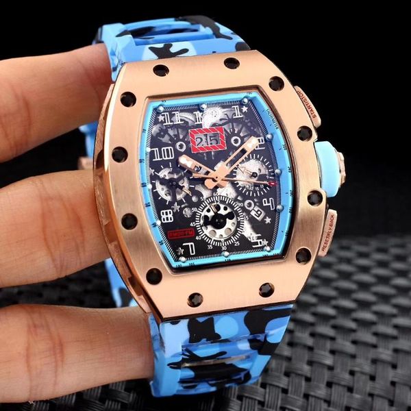 wristwatches luxury automatic mechanical rose gold skeleton blue flyback camouflage rubber men stainless steel watch sapphire, Slivery;brown
wristwatches luxury automatic mechanical rose gold skeleton blue flyback camouflage rubber men stainless steel watch sapphire, Slivery;brown