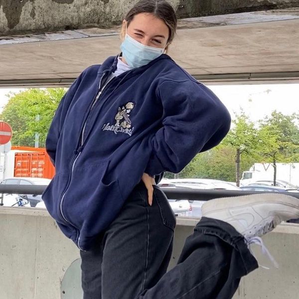 women's jackets 2021 american retro navy blue printed hooded sweater zipper jacket tide ins women loose oversized jacke, Black;brown
women's jackets 2021 american retro navy blue printed hooded sweater zipper jacket tide ins women loose oversized jacke, Black;brown