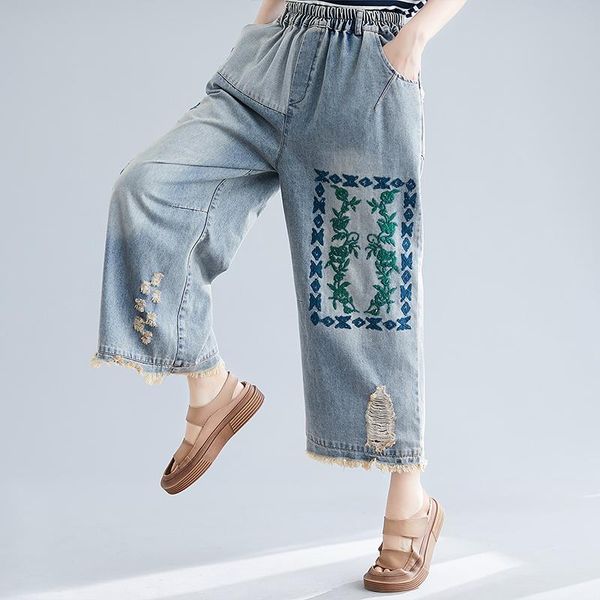 women's jeans baggy wide leg for women plus size spring and autumn clothes all-match cropped straight female pants loose embroider, Blue
women's jeans baggy wide leg for women plus size spring and autumn clothes all-match cropped straight female pants loose embroider, Blue
