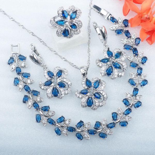 earrings & necklace for women party jewelry sets russian style flower blue pendant ring bracelet wedding set mn0532, Silver
earrings & necklace for women party jewelry sets russian style flower blue pendant ring bracelet wedding set mn0532, Silver