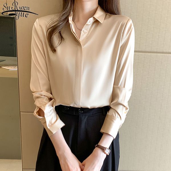 spring turn-down collar office satin shirt blouses women long sleeve casual chiffon loose solid 12803 210427, White
spring turn-down collar office satin shirt blouses women long sleeve casual chiffon loose solid 12803 210427, White
