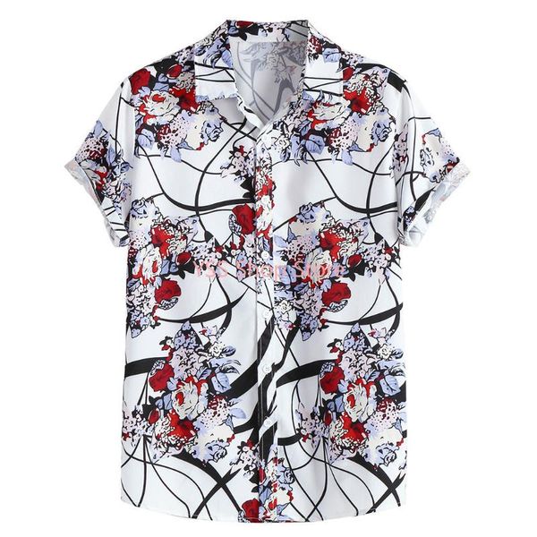 men's casual shirts summer vintage flroal pattern print blouse man short sleeve shirt 2021, White;black
men's casual shirts summer vintage flroal pattern print blouse man short sleeve shirt 2021, White;black