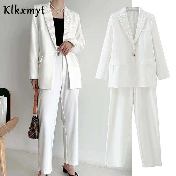 klkxmyt suit set women england office wear single button blazers jackets and pants trousers 2 pieces sets 210527, White;black
klkxmyt suit set women england office wear single button blazers jackets and pants trousers 2 pieces sets 210527, White;black