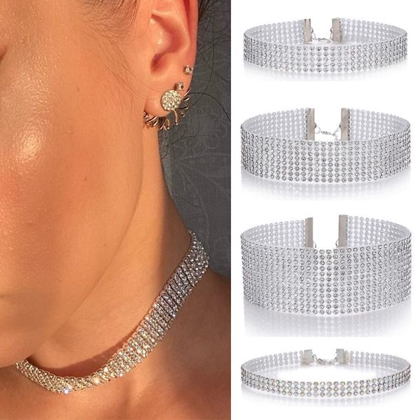 chokers crystal rhinestone choker necklace women wedding accessories silver color chain stretch punk gothic jewelry collier femme, Golden;silver 
chokers crystal rhinestone choker necklace women wedding accessories silver color chain stretch punk gothic jewelry collier femme, Golden;silver