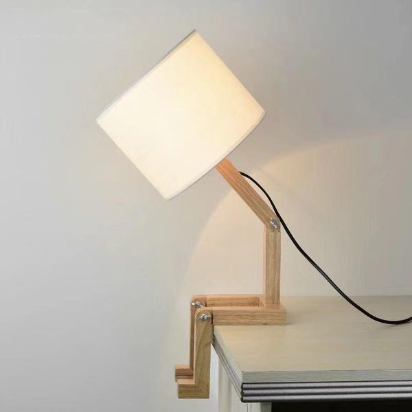 table lamps robot shape wooden lamp 110-240v modern cloth art study wood desk parlor indoor lights