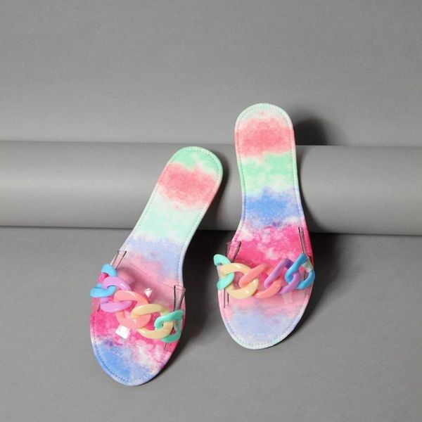 women's sandals fashion big chain decoration colorful and slippers european american flat, Black
women's sandals fashion big chain decoration colorful and slippers european american flat, Black