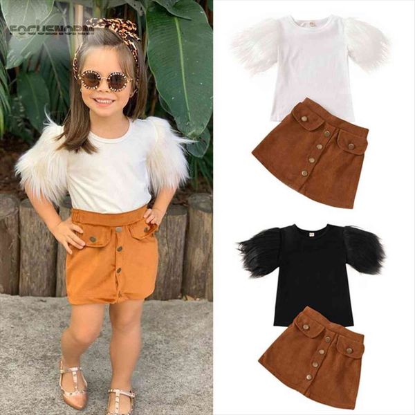 2pcs fashion toddler kids girls outfits suit cotton feather sleeve round neck brown buttons skirts children clothes sets, White
2pcs fashion toddler kids girls outfits suit cotton feather sleeve round neck brown buttons skirts children clothes sets, White