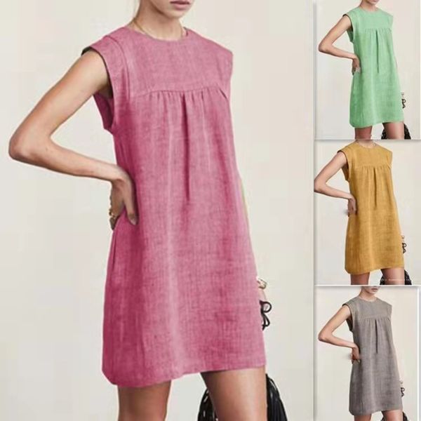 fashionable summer loose women's casual cotton linen solid color dress, Black;gray
fashionable summer loose women's casual cotton linen solid color dress, Black;gray