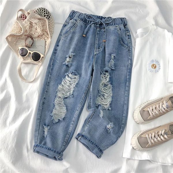 women's jeans l-4xl plus size boyfriend for women elastic waist loose summer denim trousers vintage casual hole ripped mom c7408, Blue
women's jeans l-4xl plus size boyfriend for women elastic waist loose summer denim trousers vintage casual hole ripped mom c7408, Blue