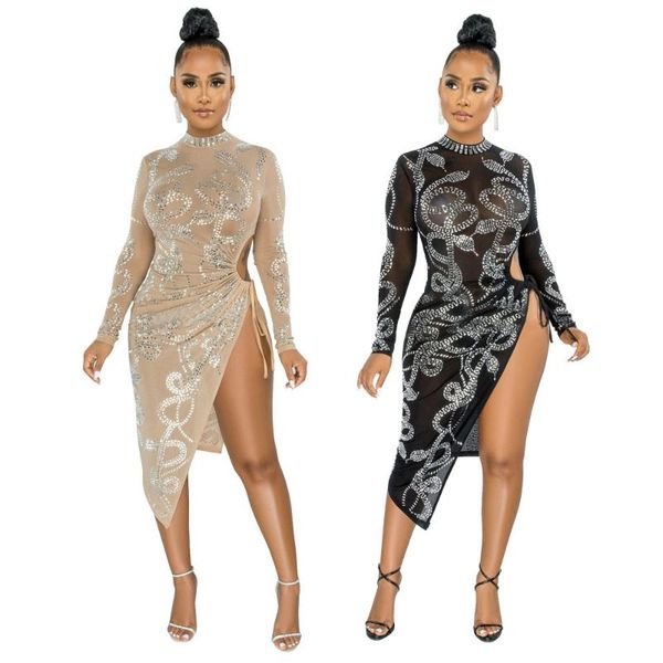 casual dresses cutubly diamonds mesh midi bodycon dress o neck party for women clubbing lace up high split long sleeve, Black;gray
casual dresses cutubly diamonds mesh midi bodycon dress o neck party for women clubbing lace up high split long sleeve, Black;gray