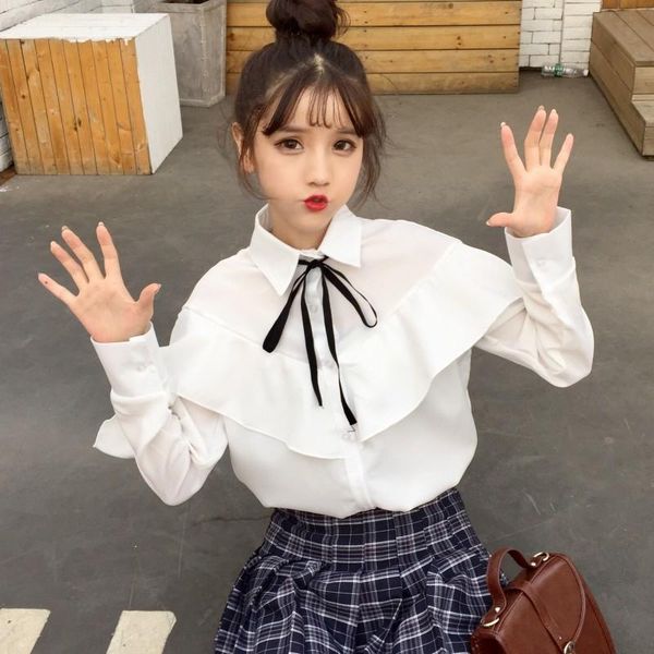 women's blouses & shirts korean fashion sweet kawaii solid ruffled shirt women clothes spring summer 2021 lace up bow long sleeved vaca, White
women's blouses & shirts korean fashion sweet kawaii solid ruffled shirt women clothes spring summer 2021 lace up bow long sleeved vaca, White