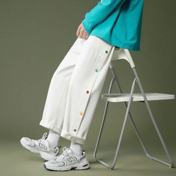 men's pants men white korean wild color buttons straight casual pantalons capris 2021 spring summer harajuku loose black male trousers
men's pants men white korean wild color buttons straight casual pantalons capris 2021 spring summer harajuku loose black male trousers