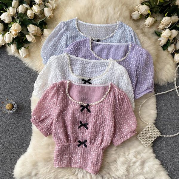 women's blouses & shirts singreiny women elegant french blouse design beading o neck puff sleeve slim 2021 summer fashion streetwear s, White
women's blouses & shirts singreiny women elegant french blouse design beading o neck puff sleeve slim 2021 summer fashion streetwear s, White