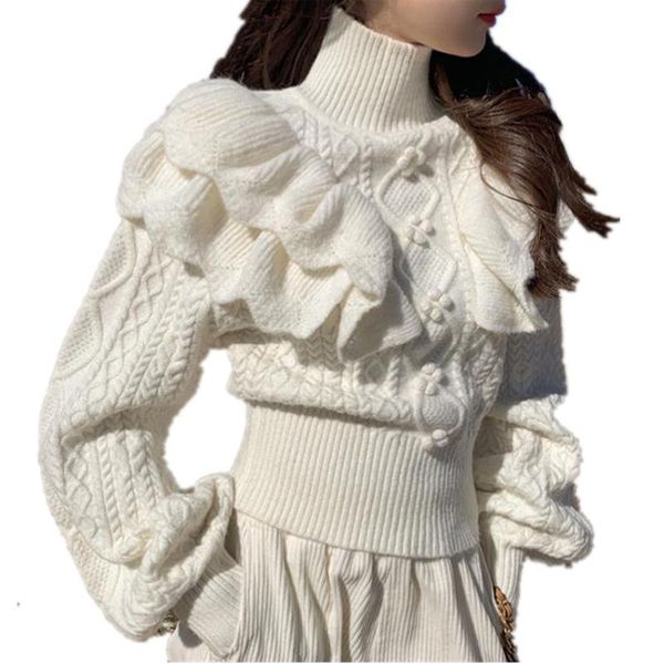 women's sweaters ruffled french style white knitted sweater women fashion vintage turtleneck lantern sleeve elegant pullovers retro kni, White;black
women's sweaters ruffled french style white knitted sweater women fashion vintage turtleneck lantern sleeve elegant pullovers retro kni, White;black
