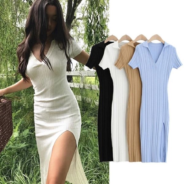 summer dresses women short sleeve solid polo knitted bodycon dress v-neck maxi femme casual high split dress for woman 210521, Black;gray
summer dresses women short sleeve solid polo knitted bodycon dress v-neck maxi femme casual high split dress for woman 210521, Black;gray