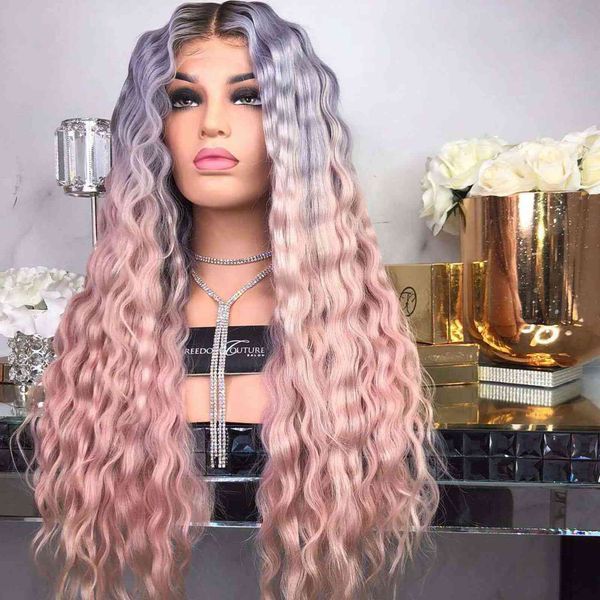 wig female fashion black gradient blue pink corn perm long roll headcover, Black;brown
wig female fashion black gradient blue pink corn perm long roll headcover, Black;brown