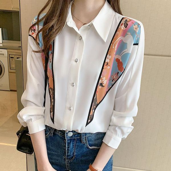women's blouses & shirts 2021 women vintage printed turn-down collar blouse spring autumn long sleeve office ladies chiffon shirt q586, White
women's blouses & shirts 2021 women vintage printed turn-down collar blouse spring autumn long sleeve office ladies chiffon shirt q586, White