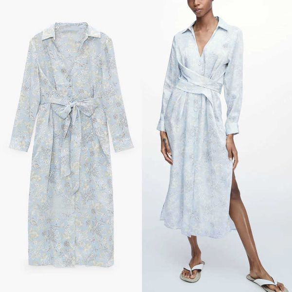 za print shirt dress women long sleeve knotted sky blue midi dresses chic button up side vents woman vintage summer dress 210602, Black;gray
za print shirt dress women long sleeve knotted sky blue midi dresses chic button up side vents woman vintage summer dress 210602, Black;gray