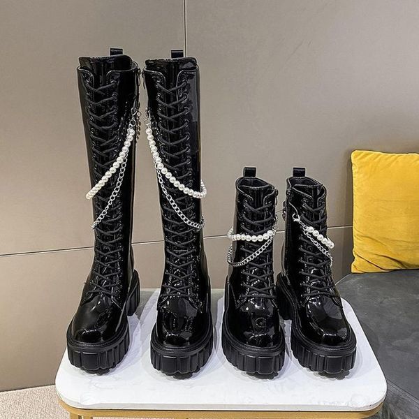 boots 2021 platform chain decoration trendy street shoes black cross straps pearl zipper women knee high botines de mujer
boots 2021 platform chain decoration trendy street shoes black cross straps pearl zipper women knee high botines de mujer