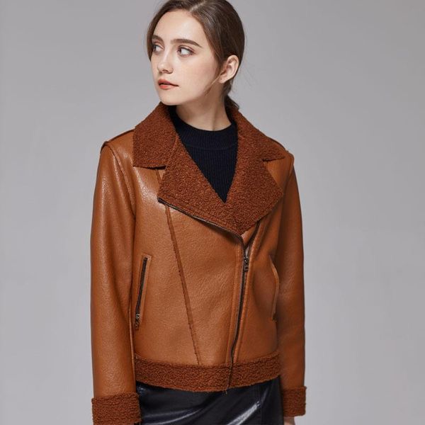 women's leather & faux womens chic pu jacket slim fit casual korean fashion fur lined coat warm winter oversize, Black
women's leather & faux womens chic pu jacket slim fit casual korean fashion fur lined coat warm winter oversize, Black