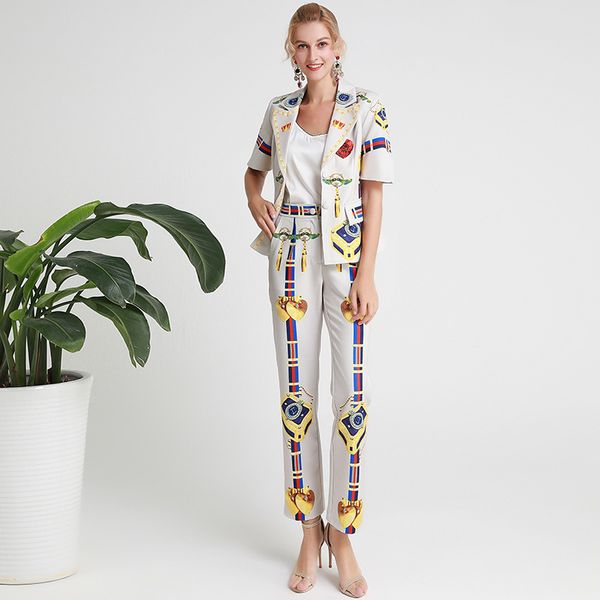 pants fashion suits 2021 autumn women's printing two piece short sleeve blazer jacket + slim, White
pants fashion suits 2021 autumn women's printing two piece short sleeve blazer jacket + slim, White