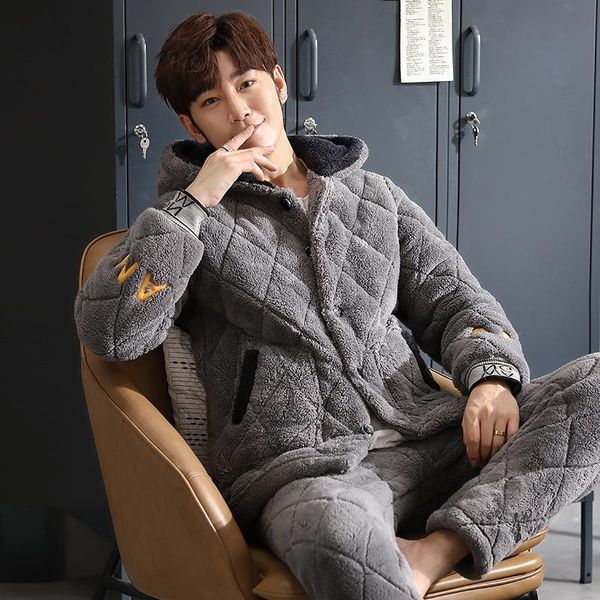 men's sleepwear korean fashion winter pajamas set men three-layer quilted coral fleece hooded long sleeve warm homewear pyjamas, Black;brown
men's sleepwear korean fashion winter pajamas set men three-layer quilted coral fleece hooded long sleeve warm homewear pyjamas, Black;brown