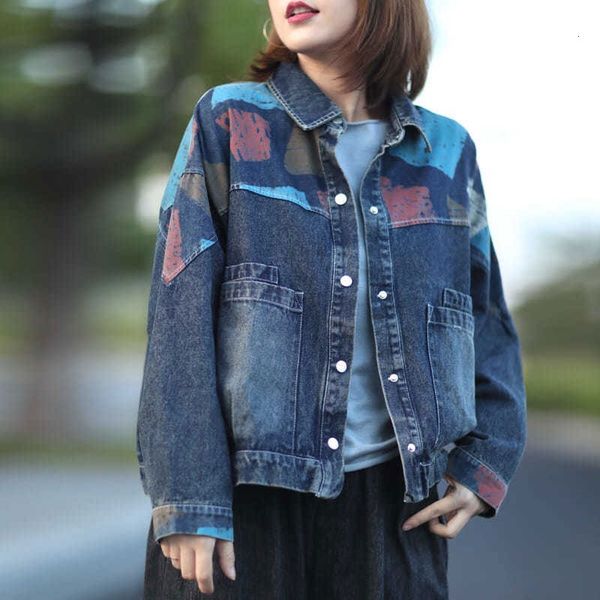 women's wool & blends autumn arts style women long sleeve turn-down collar casual denim coat patchwork print vintage jackets femme, Black
women's wool & blends autumn arts style women long sleeve turn-down collar casual denim coat patchwork print vintage jackets femme, Black