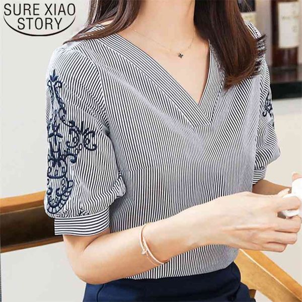 blusas women and blouse v neck chiffon short sleeve shirt striped lady embroidery chic clothing 0513 210421, White
blusas women and blouse v neck chiffon short sleeve shirt striped lady embroidery chic clothing 0513 210421, White