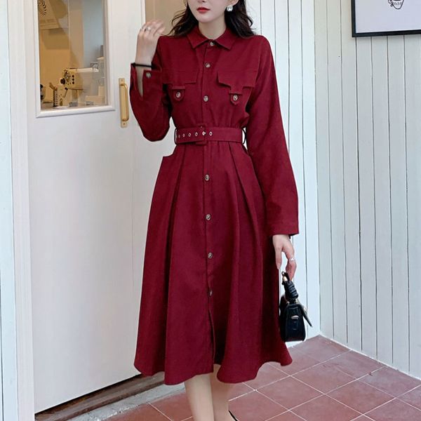 casual dresses women corduroy dress long sleeve shirt slim a-line female party fashion ladies single breasted vestidos g959 veue, Black;gray
