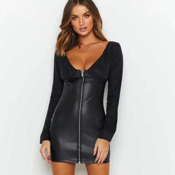 women autumn pu leather bodycon dress long sleeve o-neck club street black spring casual dresses, Black;gray
women autumn pu leather bodycon dress long sleeve o-neck club street black spring casual dresses, Black;gray