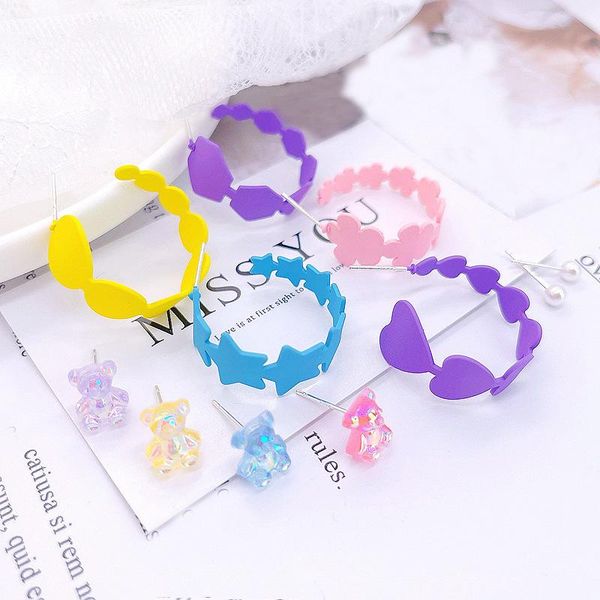 hoop & huggie origin summer 3 pieces bear love heart star geometric earrings for women blue yellow purple colour chic jewelry, Golden;silver
hoop & huggie origin summer 3 pieces bear love heart star geometric earrings for women blue yellow purple colour chic jewelry, Golden;silver