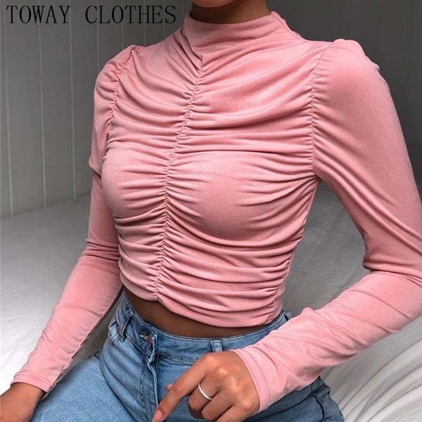 women solid turtleneck pleated long sleeve shirt blouse crop women's blouses & shirts, White
women solid turtleneck pleated long sleeve shirt blouse crop women's blouses & shirts, White