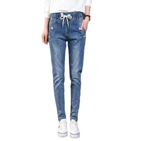 drawstring high waist jeans harem pants women trousers casual plus size femme vintage long denim mujer c3752 women's, Blue
drawstring high waist jeans harem pants women trousers casual plus size femme vintage long denim mujer c3752 women's, Blue