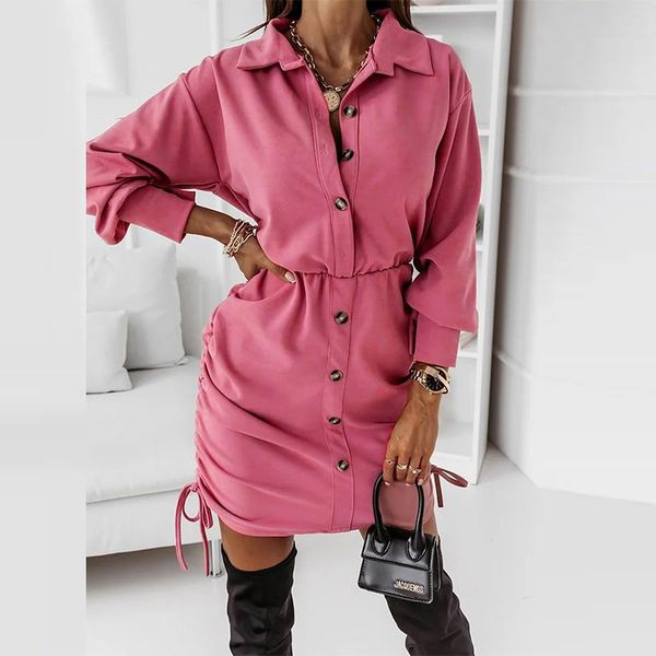 casual dresses autumn elegant button hem dress fashion chic women side drawstring solid party ladies turn-down collar shirt, Black;gray
casual dresses autumn elegant button hem dress fashion chic women side drawstring solid party ladies turn-down collar shirt, Black;gray