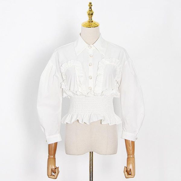women's suits & blazers 2021 french spring lapel shirt single-breasted elastic waist chiffon solid color white blouse women, White;black
women's suits & blazers 2021 french spring lapel shirt single-breasted elastic waist chiffon solid color white blouse women, White;black