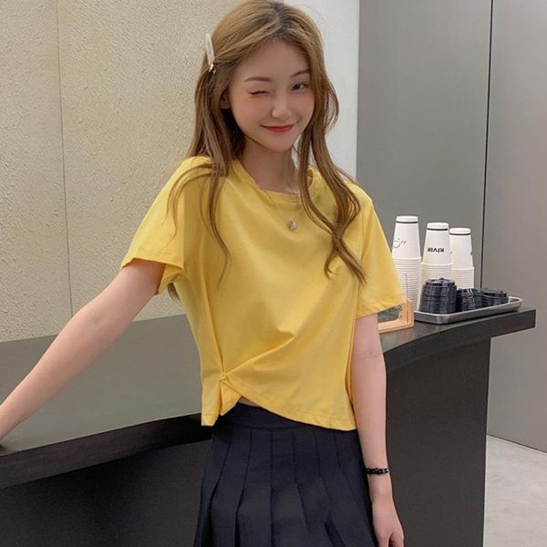 women's t-shirt 693- live (6535 cotton) short-sleeved women waist button niche design sense short solid color top, White
women's t-shirt 693- live (6535 cotton) short-sleeved women waist button niche design sense short solid color top, White