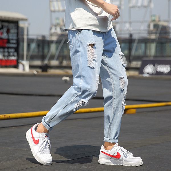 men's jeans hong kong style summer ripped korean slim pants japanese all-match beggar teenagers harem q5h9, Blue
men's jeans hong kong style summer ripped korean slim pants japanese all-match beggar teenagers harem q5h9, Blue
