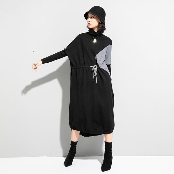 Female long sleeve loose ladies block color high street autumn knit dress 733, Black;gray
Female long sleeve loose ladies block color high street autumn knit dress 733, Black;gray