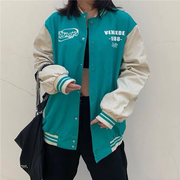 women's jackets women letter print bomber jacket long sleeve pocket patchwork oversize baseball uniform 2021 korean style harajuku coat, Black;brown
women's jackets women letter print bomber jacket long sleeve pocket patchwork oversize baseball uniform 2021 korean style harajuku coat, Black;brown