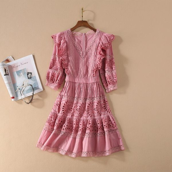 casual dresses european and american women's wear summer style seven-point sleeve v-neck hollowed-out lace fashionable dress zj3n, Black;gray
casual dresses european and american women's wear summer style seven-point sleeve v-neck hollowed-out lace fashionable dress zj3n, Black;gray