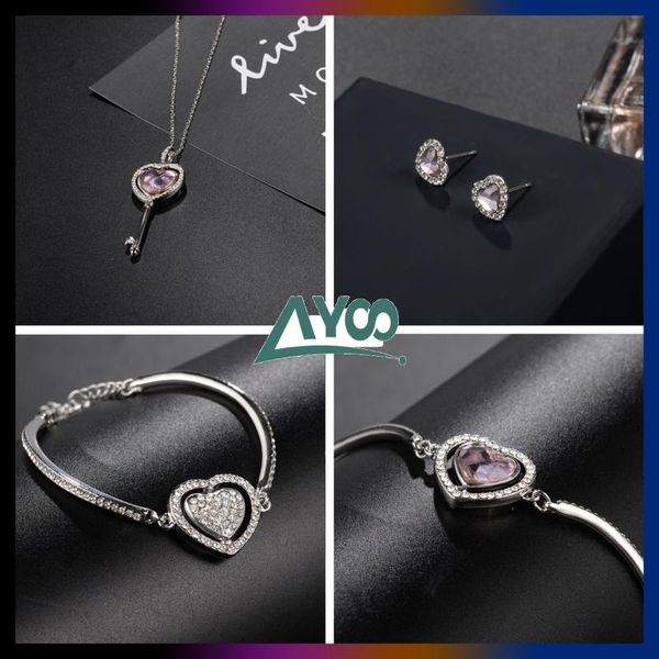 chains swa fashion jewelry heart design set exquisite sweet temperament pink crystal women's necklace romantic gift, Silver
chains swa fashion jewelry heart design set exquisite sweet temperament pink crystal women's necklace romantic gift, Silver
