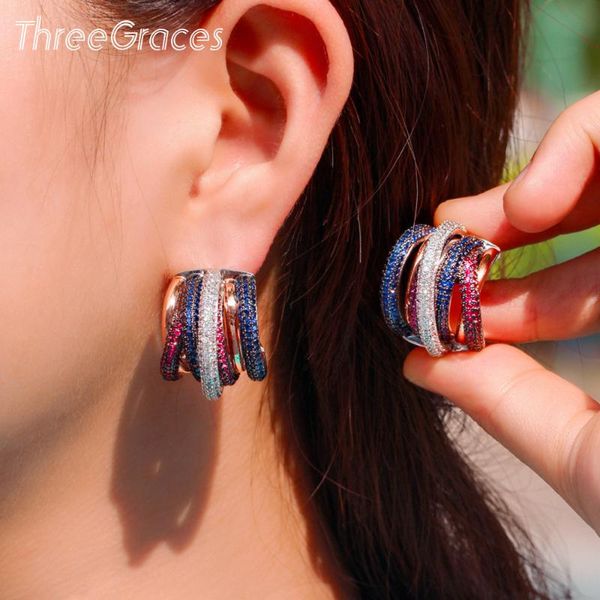 threegraces trendy 3 tone gold color red blue cz crystal circle round hoop earrings for women punk wedding party jewelry er605 & huggie, Golden;silver
threegraces trendy 3 tone gold color red blue cz crystal circle round hoop earrings for women punk wedding party jewelry er605 & huggie, Golden;silver